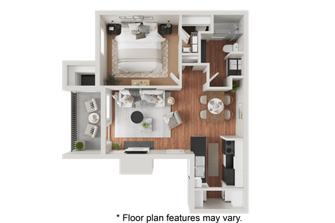 Floor plan for 1 bed, 1 bath, 645 sqft